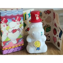 Avon Huggable Hippo Empty White Glass Bottle &amp; Box Adorable Gift Or Display - $11.67