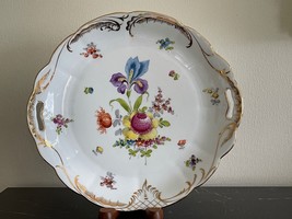 Dresden Porcelain Hand Painted 10 1/8&quot; Floral Cake Plate or Platter - £78.90 GBP