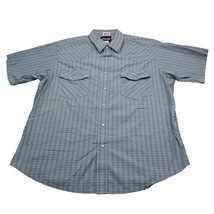 Wrangler Shirt Men XL Extra Blue Check Pearl Snap X Long Tails Western Button Up - $18.69