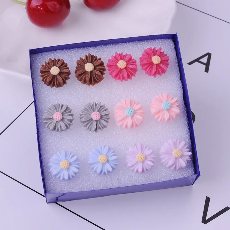 DoreenBeads New Fashion Colorful Rose Chrysanthemum Flower Plastic Stud Earrings - £10.81 GBP