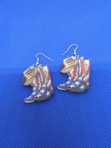 Western Boots &amp; Hat Earrings/Patriotic Red White And Blue Acrylic/Stainless NWT - £7.37 GBP