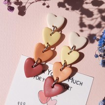 Dangle And Drop Heart Earrings • Polymer Clay Earrings • Handmade Jewelry • Gift - £14.95 GBP