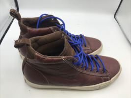 Vtg Converse CONS Shoes Mens 9 Brown Leather High Tops Blue Laces 140762C - $36.68
