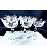 VTG 6 pc Crystal Optic Paneled Glass Etched footed Cordial Goblets Glass... - £43.53 GBP