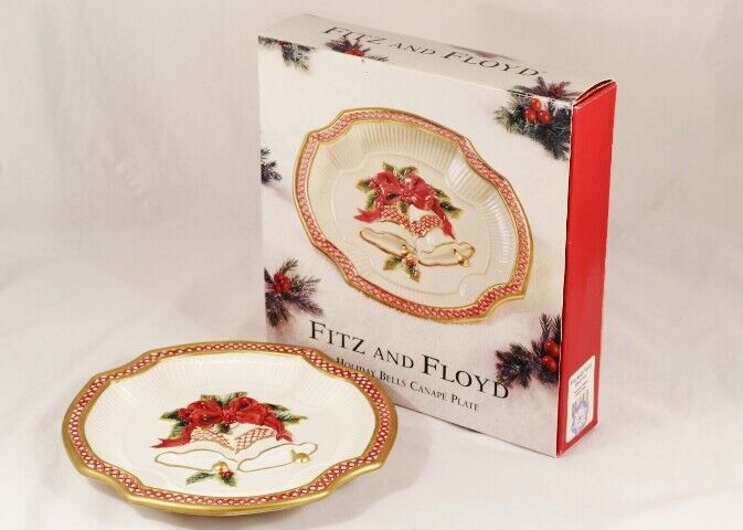 Primary image for Fitz and Floyd Essentials Holiday Bells Cookie Canape Plate Handcrafted 8 5/8"