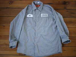 Red Kap Cotton Blend Green Beige Stripe “BJ” Patch Rockabilly Work Shirt... - $29.69
