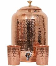 Handmade 100% Pure Copper Dispenser Water Pitcher Pot 4L With 2 Serving Glass - £52.19 GBP