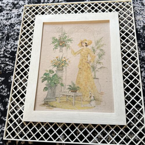 Vintage 1970s Bohemian Chic Lattice Framed Lithograph by Coby - $149.59