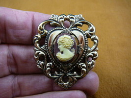 (CT3-12) dainty TINY LADY bow in hair Brown + Ivory CAMEO Pin Brooch pendant - £21.59 GBP