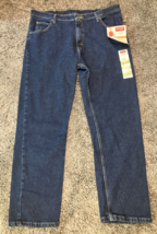 Wrangler Jeans Mens 38x29 Blue Five Star Regular Straight Flex Dark Wash... - £30.26 GBP