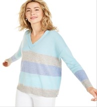 New Charters Club Blue Color Block Oversize 100 % Cashmere Sweater Size L $179 - £69.76 GBP