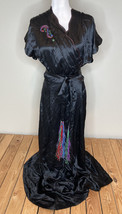 VTG Handmade Women’s Short Sleeve Floor Length Silky Wrap Dress Sz S/M Black L4 - £78.33 GBP