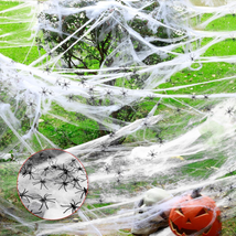 1000 Sqft Halloween Spider Web Decorations with 100 Fake Spiders, Super Stretch  - $13.57