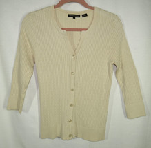 Jeanne Pierre Women&#39;s Cream Cotton Button Front Cardigan Size Small - £19.91 GBP