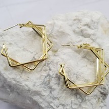 Gold Open Geometric Hoop Earrings - £10.90 GBP
