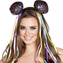 Rainbow Sequin Headband Satin Ribbons Head Piece Ears Balls Streamers 4558 - £11.60 GBP