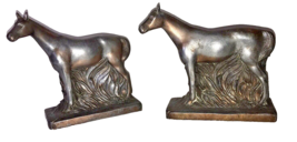 Two Metal Cast Vintage Horse Book Ends; Once Gilded, Now Becoming Hi Ho Silver - £16.74 GBP