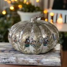 Pottery Barn Pumpkin Cinderella Mercury Glass Etched Autumn Fall Halloween Large - £56.94 GBP