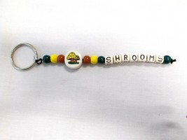 Ceramic Mushroom Disc Bead and Shrooms Text Letters Hippie Beaded Key Ring - $10.44 CAD