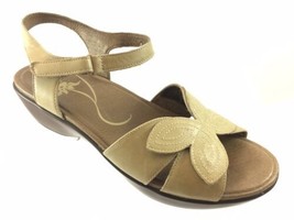 SH27 Dansko EUR 41 US 10.5-11 Tan Leather Floral Sandals Ankle Strap Wedge Heel - $21.66