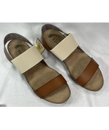 Women’s Light Beige &amp; Brown Leather Sandals ALOHA ISLAND STRETCH Slip-on... - $252.64 MXN