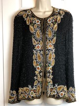 Laurence Kazar Beaded Jacket 100% Silk Formal Cardigan Vintage XXL Runs Small** - $59.50