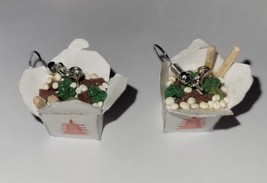 Beef And Broccoli Takeout Box Earrings Silver Wire Clay Dinner Takeout - £6.29 GBP
