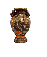 Vintage Japanese Hand Painted Moriage Vase 7.5&quot; Tall Brown Blue Handles  - £69.89 GBP