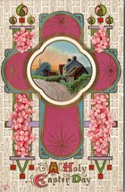 Easter Greetings Beautiful Scenic View Inside Pink Gilded Cross Postcard Y16 - £7.03 GBP