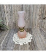 Vintage Pink Satin Miniature Hurricane Oil Lamp, Ruffled Chimney, 3 Footed - $82.00