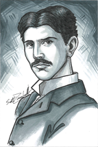 4&quot;x6&quot; Concept Sketch - Crimson Shadows - Hand Drawn by S Zambelli - Tesla - £63.14 GBP