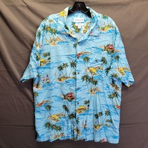 SADDLEBRED Mens Shirt Hawaiian Short Sleeve Palm Trees Sailboats Blue XL... - £7.67 GBP