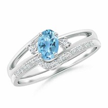 ANGARA Oval Swiss Blue Topaz and Diamond Wedding Band Ring Set in 14K Solid Gold - £848.47 GBP