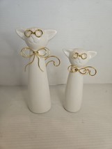 Set Of White Ceramic Cats With Golden Wired Glasses, Bow And Tail Tablet... - £18.26 GBP