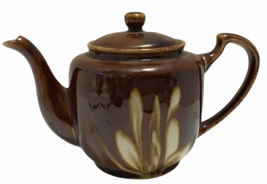Vintage Pottery Brown Drip Glaze Teapot Tea Coffee Pot Latte Swirl 1970s - £40.94 GBP