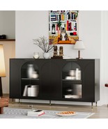 Black Lacquered Accent Cabinet with Glass Doors - Sideboard Buffet Storage - $6,380.80 MXN