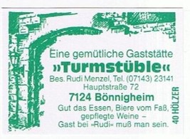 Matchbox Label Germany Gaststatte Turmstuble Bonnigheim - £0.78 GBP