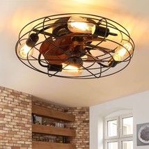 Caged Ceiling Fan With Light, 20 Inch Modern Black Fan - $169.82
