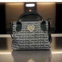 Juicy Couture Gray Black Printed Coated Canvas Crossbody Purse Handbag S... - $24.75