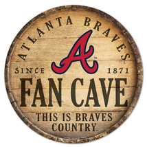 Atlanta Braves Sign Wood 14 Inch Round Barrel Top Design - $819.62 MXN