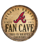 Atlanta Braves Sign Wood 14 Inch Round Barrel Top Design - €37,52 EUR