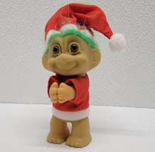 Vintage Christmas Russ Troll Hugger Santa Elf Hat Green Hair 4&quot; With Hat - $9.45
