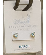 Disney Parks Mickey Mouse Aquamarine March Faux Birthstone Earrings Gold... - £25.88 GBP