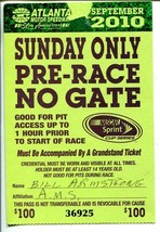 Atlanta Motor Speedway NASCAR Pre-Race Pit Pass-9/2010-VG - £14.88 GBP