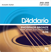 D&#39;Addario EJ16 Phosphor Bronze Acoustic Guitar Strings, Light, 12-53 - £7.50 GBP