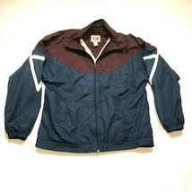 Vintage Perry Ellis Jacket Coat Mens L Blue Burgundy Full Zip Logo Pockets - $18.69