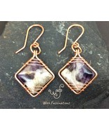 Handmade amethyst earrings: square amethyst framed and wire wrapped in c... - €23,96 EUR