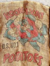 Kooky Kat Potatoes Sack Burlap Bag 100lbs Vintage Plover Wisconsin EX Vintage - £47.47 GBP