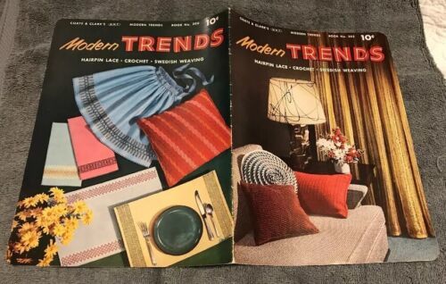 50s 1st Ed Mid-Century Modern Trends Crochet Hairpin Lace Swedish Weave Book 303 - $17.34