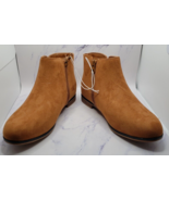 Cat &amp; Jack Suede Faux Leather Half Hight Zippered Brown Ankle Boots Size 4 - $9.89